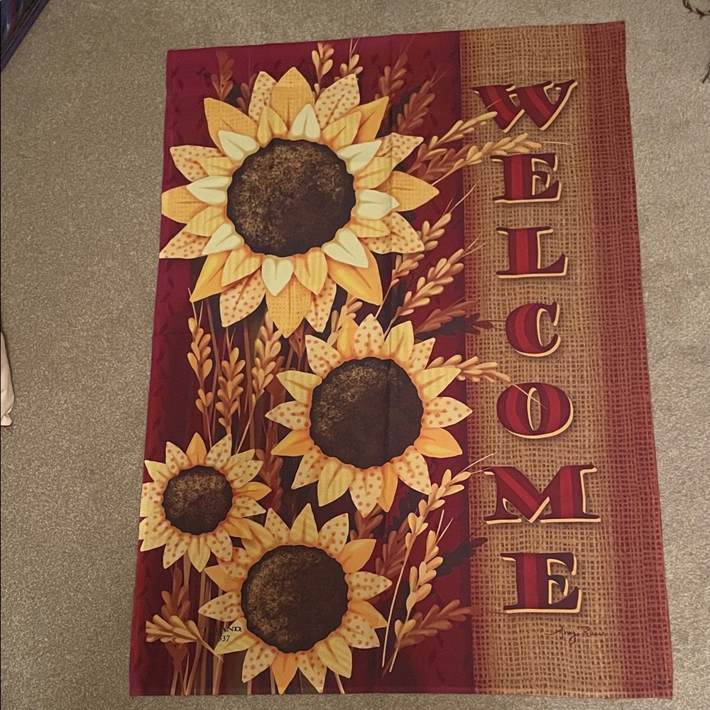 Red and Yellow Sunflower Welcome House Flag